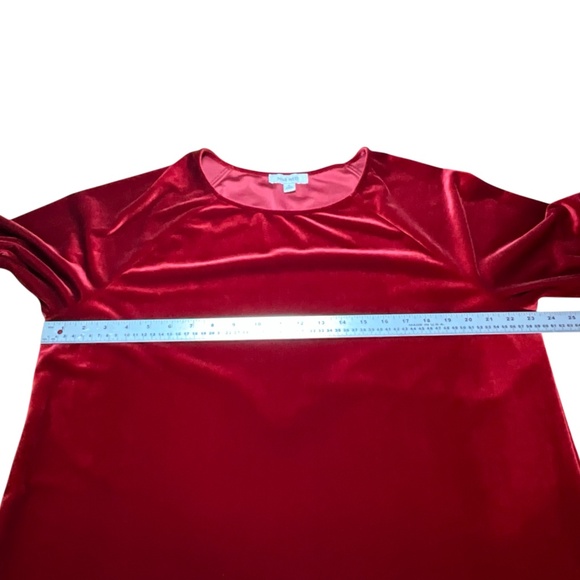 NINE WEST Red Velvet Long Sleeve Midi Dress Sz XL - Picture 5 of 9